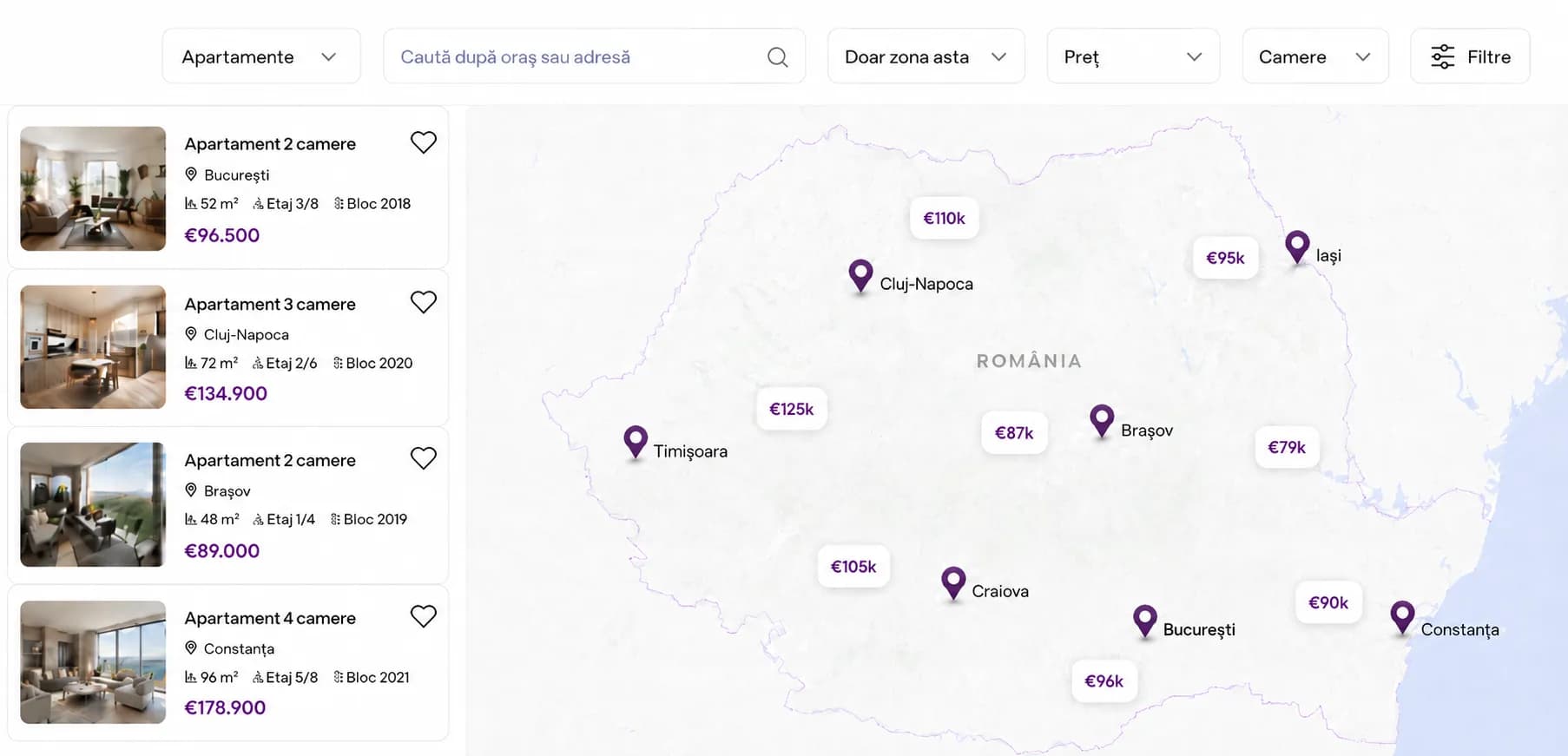 Hartă interactivă Castela cu anunțuri din toată România